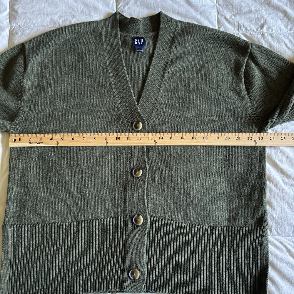 Gap 24/7 Split Hem Cardigan Olive "Deep Depth" Green Women's L Grandpacore EUC - Picture 11 of 13